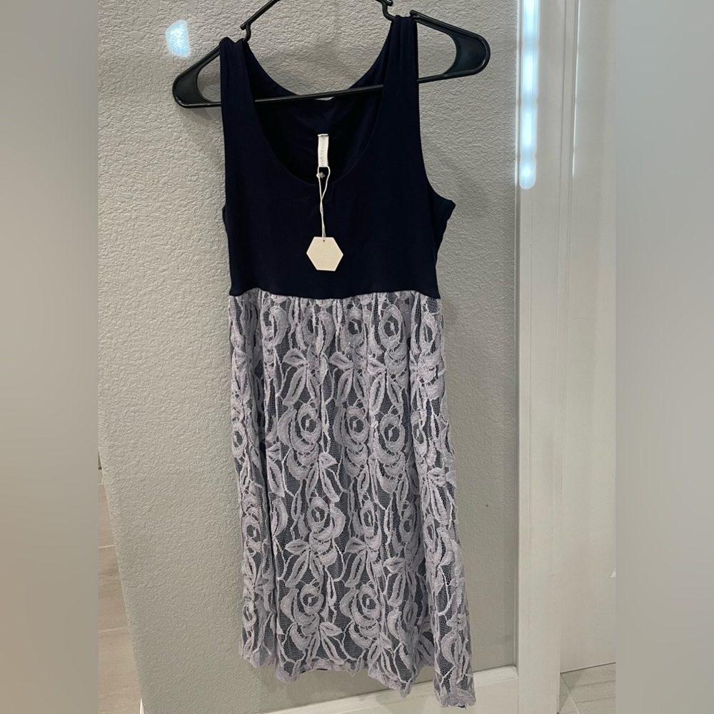 Pink blush navy and lace dress